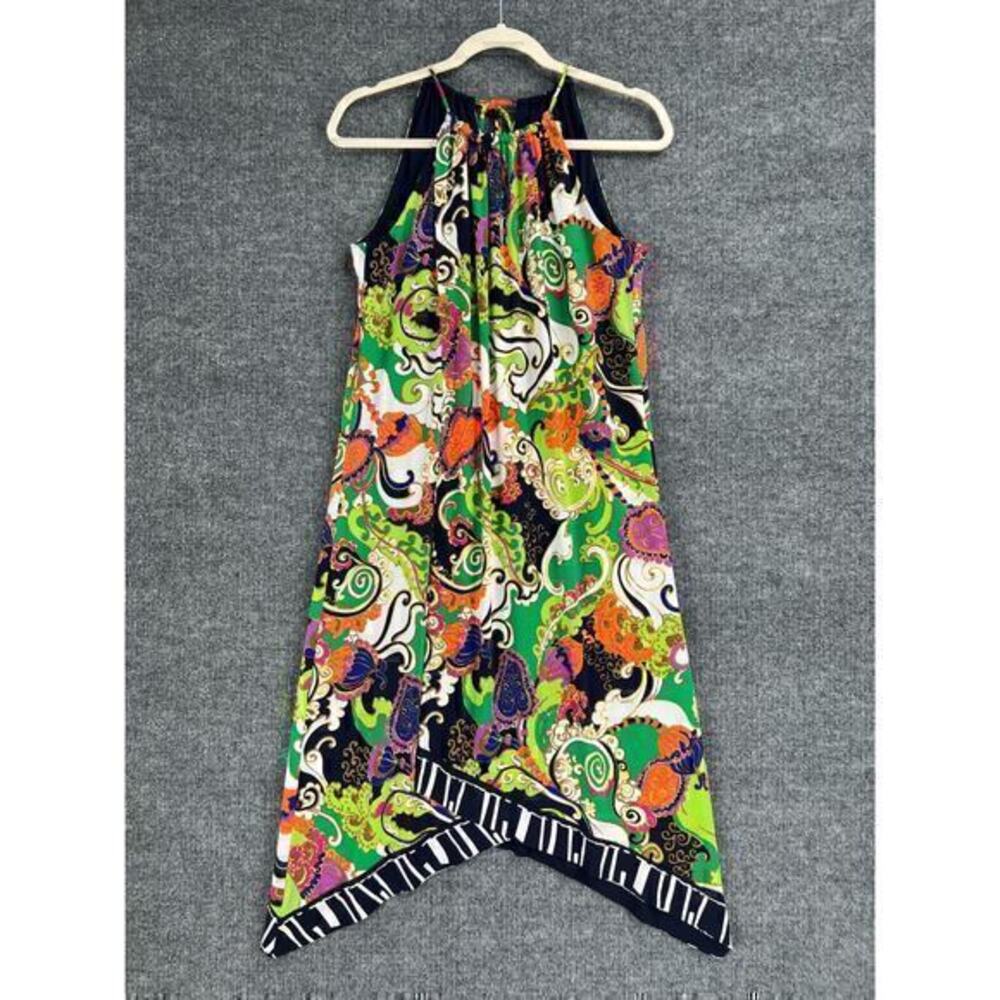 Trina Turk Halter Midi Dress Womens 2 Paisley Print Lined Travel Knit Wrap